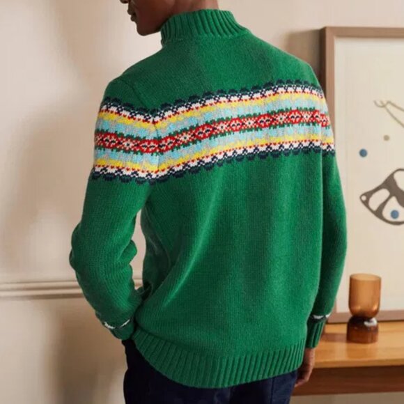 BODEN Fair Isle Half-Zip Green Sweater Wool Blend - Picture 2 of 7